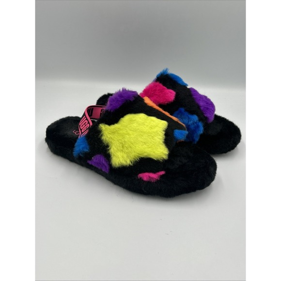 UGG Shoes - UGG Fluff Yeah Slide Women's Size 6 Black/Rainbow Rare